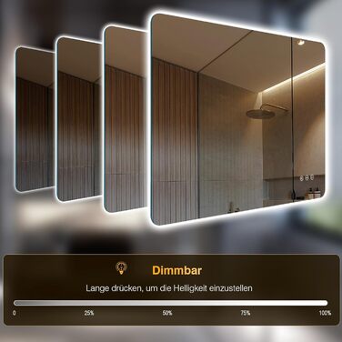 Дзеркало для ванної кімнати з підсвічуванням 50 x 70 см, LED дзеркало для ванної, антизапарник, 3 кольори світла, регулювання яскравості, прямокутна форма, сенсорна кнопка, функція пам'яті, горизонтальний/вертикальний монтаж