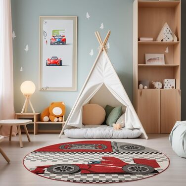 Дитячий килим круглий Elefant Design, короткий ворс, 120 см, синьо-сірий, гіпоалергенний, для дівчаток та хлопчиків