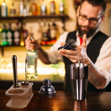 Набір шейкер для коктейлів, 5 предметів, 750 мл, нержавіюча сталь, професійний барменський набір, комплект для приготування Мартіні, барний інструмент для дому, з рецептами коктейлів (сірий)