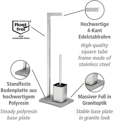 Набір для туалету WENKO Granit: тримач для щітки, нержавіюча сталь, сірий, 23 x 73.5 x 19.5 см