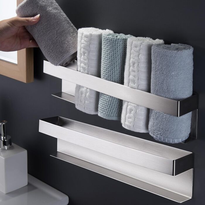 Тримач для рушників ZUNTO без свердління, самоклеючий, з нержавіючої сталі, 40 см, срібляний