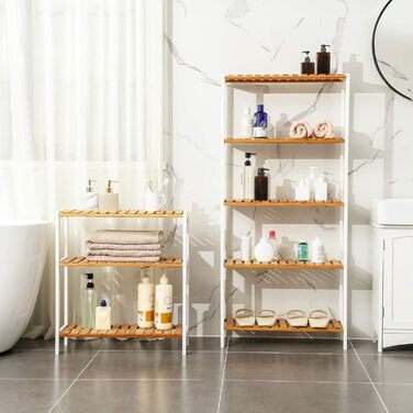Бамбукова полиця SONGMICS 3 яруси для ванної, кухні, взуття, 60x26x66 см, натуральний/білий, універсальний стелаж