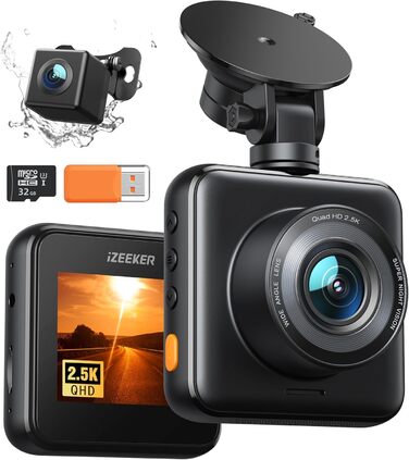 iZEEKER 2.5K Dashcam: Автомобільна відеореєстратор з двома камерами, 1440P, 170° кут огляду, G-сенсор, нічне бачення, паркувальний режим, WDR