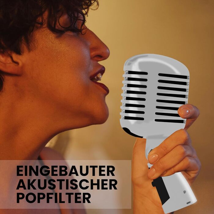 Мікрофон Pyle - Динамічний, Ретро-стиль, для вокалу, XLR, 4.88м кабель, для живих виступів та студії, срібний