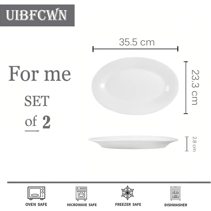 UIBFCWN Porcelain Serving Platter Set of 2, 35.5 X 23.3 cm, Oval Large Serving Tray Set, Ceramic Serving Plates/Dinner Plates for Buffets, Sushi, Cakes, Meat, Fish, Appetizers at Home/in Restaurants