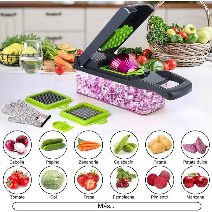 Ручний овочевий слайсер 16 в 1 з нержавіючої сталі, овочевий шатер з 8 змінних лез, для нарізки кубиками та соломкою