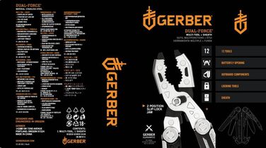 Gerber Multi-Tool with 12 functions, Dual Force, includes holster, with one-hand opening and frame-lock locking mechanism, overall length: 12 cm, 30-001613