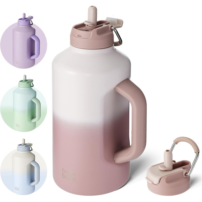 BOTTLE BOTTLE Insulated Water Bottle with Straw and Double Lid, Stainless Steel Sports Water Bottle for Men, with Handle, Vacuum Stainless Steel, for Workout and Sports, 1.8L, (Gradient Color)