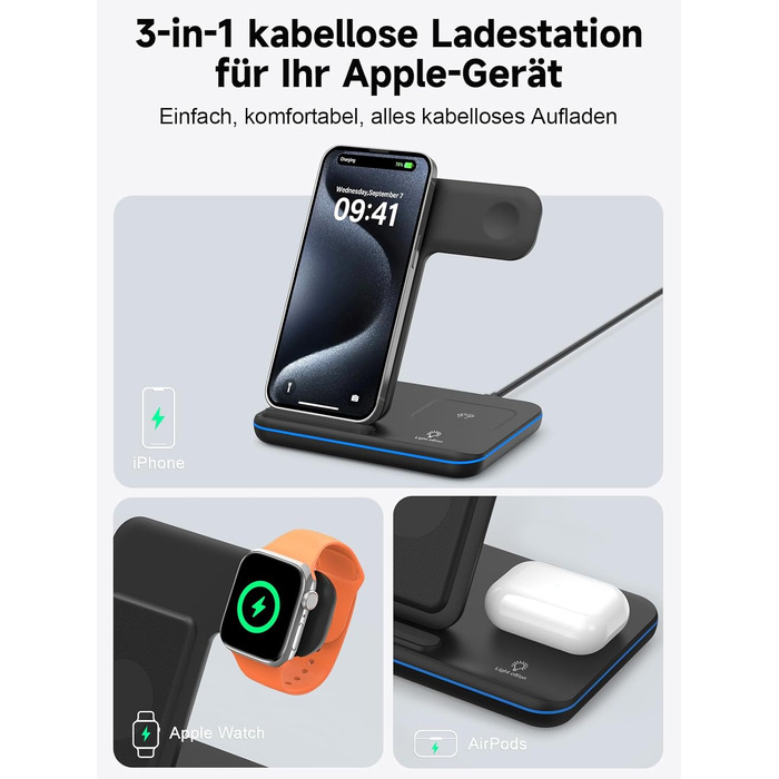 Бездротова зарядка 3-в-1 для Apple iPhone, Apple Watch та AirPods (чорний)