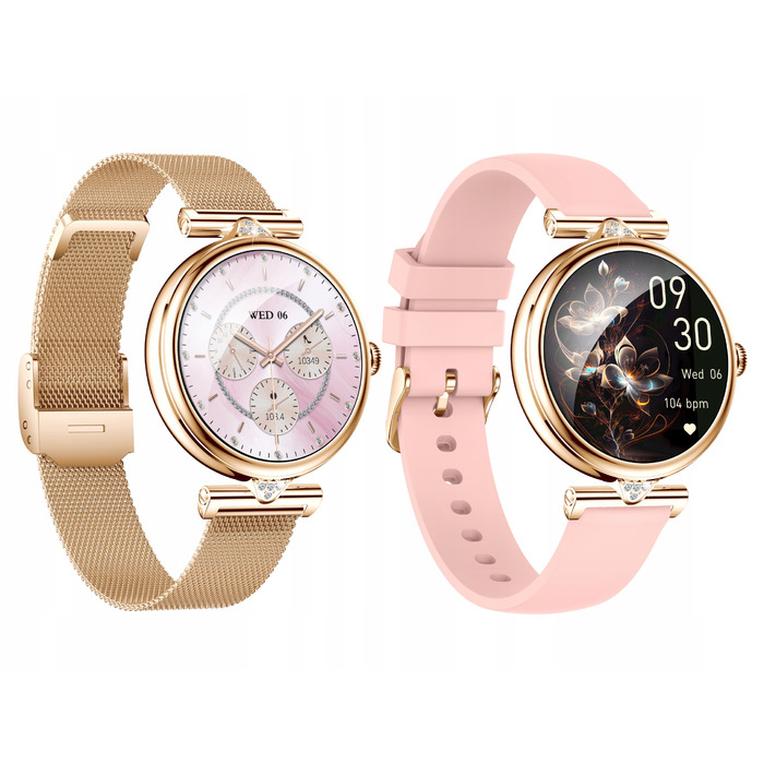 Смарт-годинник Emavo для жінок, AMOLED-дисплей, золотий колір (5 ремінців у комплекті)