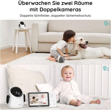 Дитячий відеоняня BOIFUN з камерою, WiFi 360°, 2 MP, моніторинг руху, інфрачервона нічна зйомка, датчик температури, мобільний додаток, 4x зум, Baby 3SM