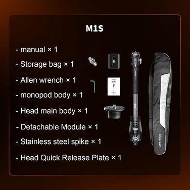 Монопод COMAN M1S з підставкою, 165 см, карбонове волокно, 360° поворотна голова, для камер Sony, Canon, Nikon, DSLR, максимальне навантаження 10 кг