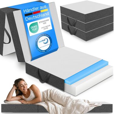 Складаний гостьовий матрац ELONEO Premium Visco 75x200 см, висота 15 см, ортопедичний, для подорожей, сірий/білий, знімний чохол, праний