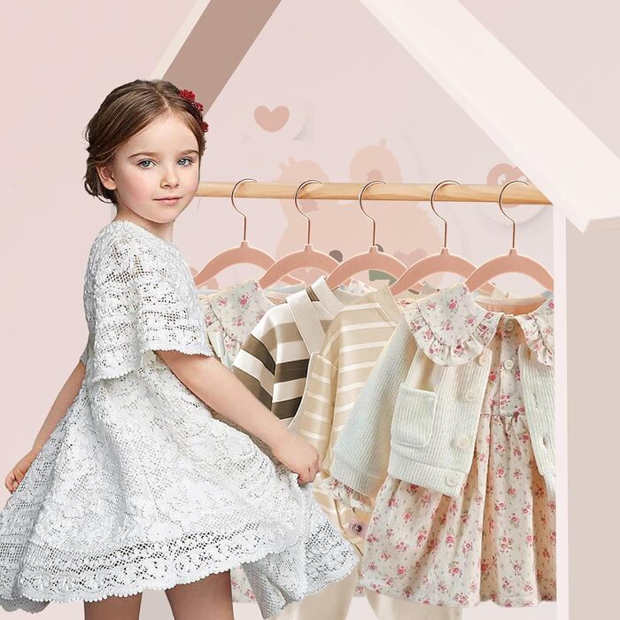 50 дитячих вішалок для одягу з оксамиту, вішалки для немовлят з поворотним гачком 360°, неслизькі та міцні з тримачем для краваток, 30B x 20,5H см, рожеві, AFY0350P