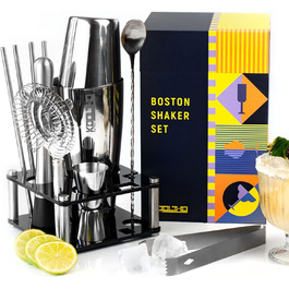 Професійний набір для коктейлів Boston Shaker з підставкою, нержавіюча сталь, подарунок для бармена, оригінальні подарунки для чоловіків і жінок