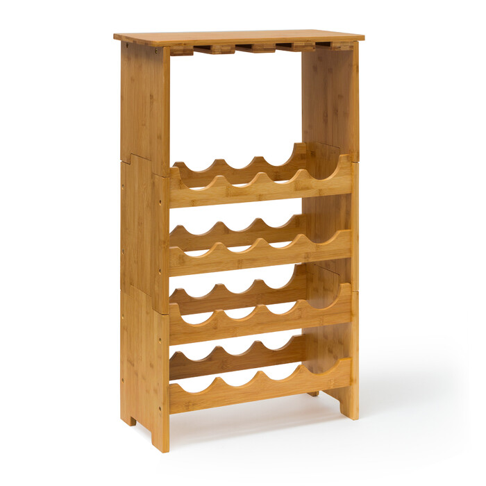 Relaxdays Bamboo Wine Rack for 16 Bottles and 12 Glasses