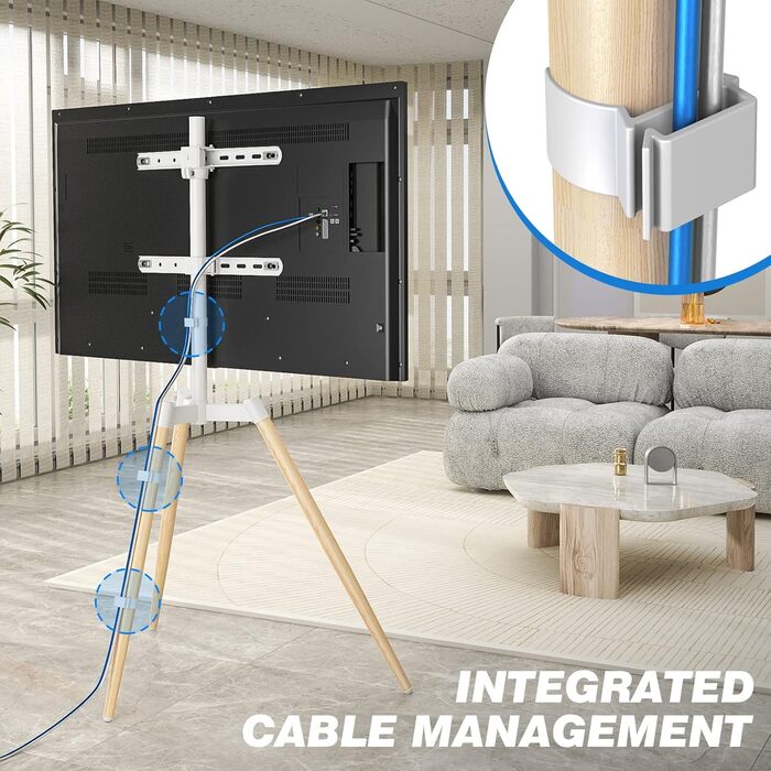 Adjustable TV Stand Tripod - Fits 32-65 inch TVs, VESA 400x400mm, 35kg Weight Capacity, Beige