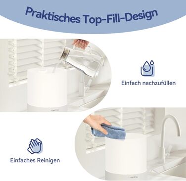 Ультразвуковий зволожувач повітря Raydrop 3L з аромадифузором та LED-підсвіткою, для спальні, дитячої кімнати та великих приміщень