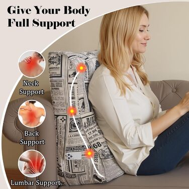 Вигнуте подушення для читання в ліжко, підголівник, клиновий подушок для підтримки спини, піднятий подушок для сидіння в ліжко або диван, знімний чохол (газета, 60 см)