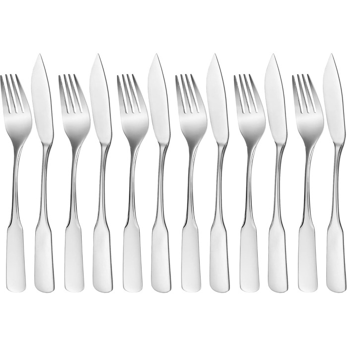 GRÄWE Fish cutlery set, 12-piece, fish set for 6 people, fish forks, fish knife, stainless steel cutlery set 18/10, polished, dishwasher-safe, Spaten series