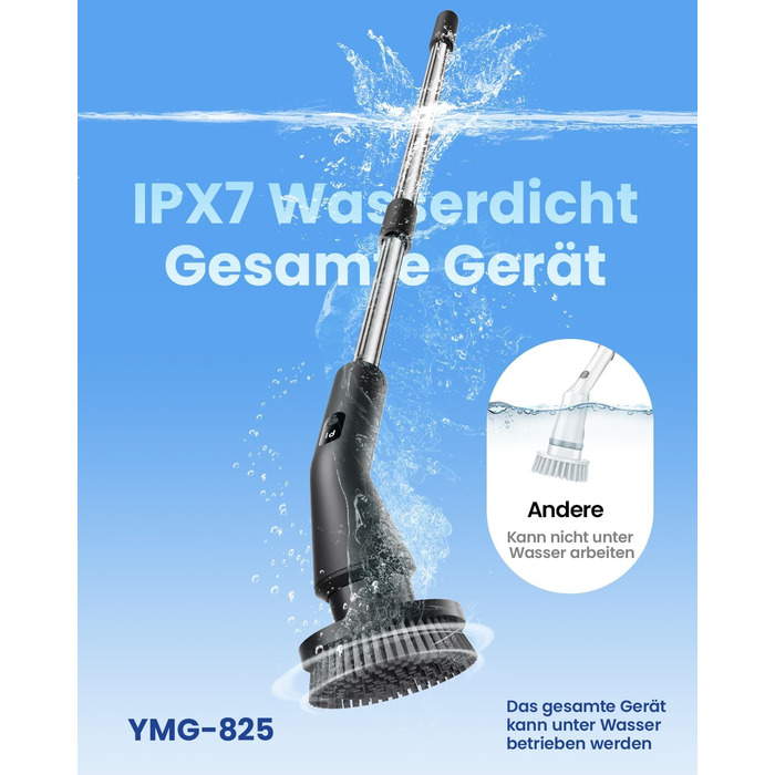 Електрична щітка для прибирання Leebein 2025 з насадкою Spin Scrubber, IPX7, 7 насадок, регульована ручка та 2 швидкості, для ванної, підлоги, кухні