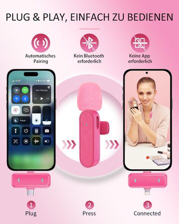 Беспроводной петличный микрофон Bayanbulu для iPhone, iPad, Android, TikTok, YouTube, Vlog (2 шт., Розовый)