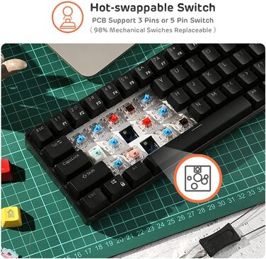Механічна клавіатура RK ROYAL KLUDGE RK61-US: 61 клавіша, Bluetooth/2.4Ghz, Hot-Swappable, Red Switch, QWERTY, для Windows/Mac
