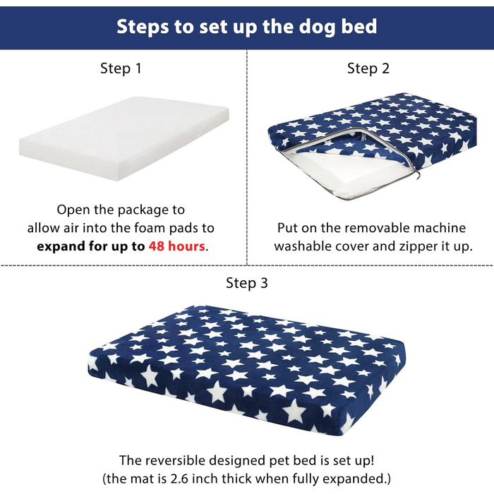 Лежанка для собак EMPSIGN, м'який килимок для перенесення, лежанка для собак знімний та пральний чохол, водонепроникна, для маленьких собак, 61x46x6.6 см, блакитна