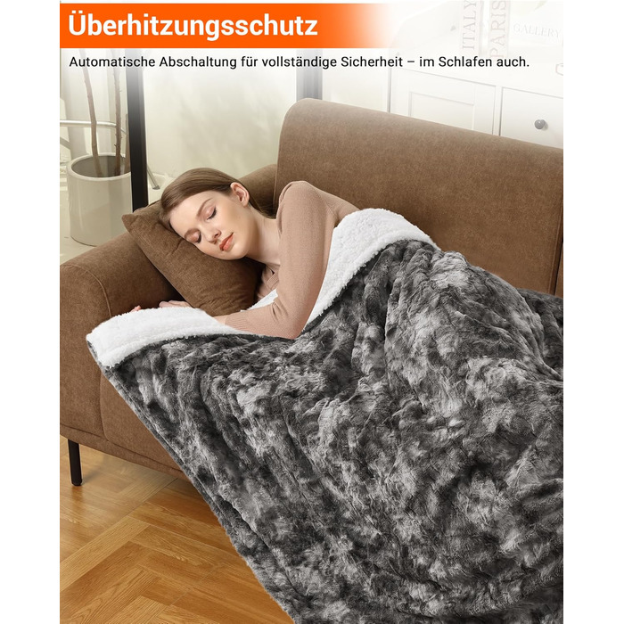 Електрична ковдра LinTimes з автовимкненням, 6 температурних режимів, 180 x 130 см, сіра