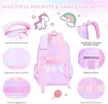 Рюкзак для дівчинки Schulrucksack фіолетовий, 43x35x17 см, велика місткість, з нагрудним ременем, для школи, 5-10 років