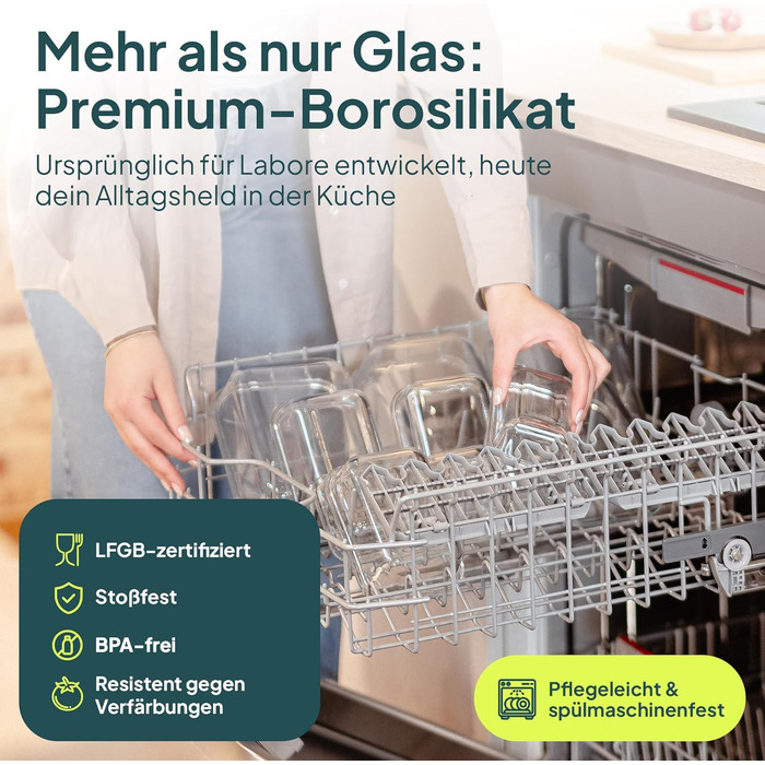 Набір контейнерів для їжі Uandu Glasbehälter – 10 шт. з кришкою, BPA-free, для мікрохвильовки, морозильника, посудомийної машини (антрацит, з відділеннями)