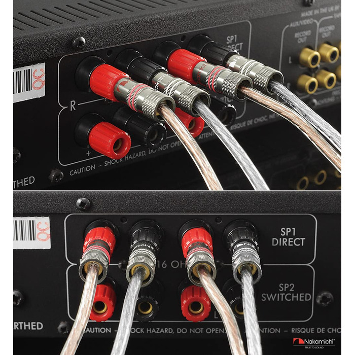 Бананові роз'єми Nakamichi Ultimate Series 24K позолочені берилієво-мідні конектори для акустичних кабелів 12-18 AWG, 4 мм, для HiFi колонок та підсилювачів, 10 шт (5 пар)