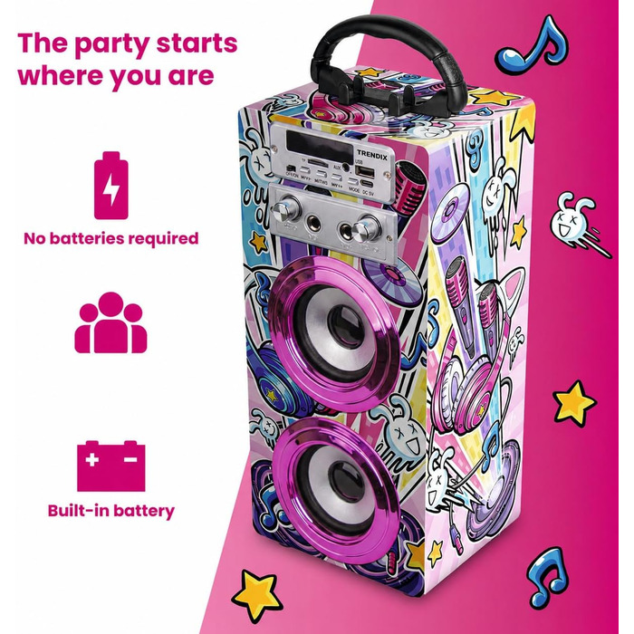Караоке машина Trendix для дітей Party Edition Рожева з 2 мікрофонами, USB, Bluetooth, FM-радіо та SD-картою | Дитяча музична колонка з мікрофоном | Подарунок
