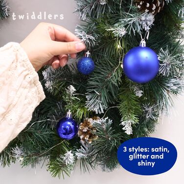50 прикрас для ялинки Twiddlers – блакитні, різні розміри та покриття (6см, 4см, 3см)