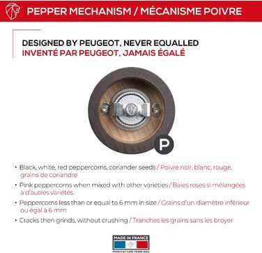 Механічний млинок для перцю PEUGEOT Paris 22 см, дерево, коричневий, класичне регулювання помолу, шоколад