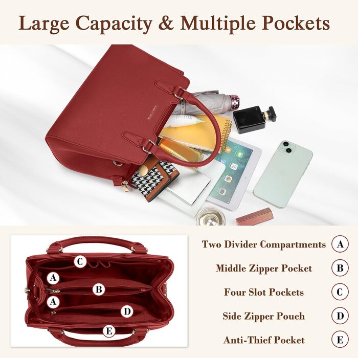 Жіноча сумка IGOLUMON середнього розміру зі шкіри: сумка-тоут, сумка на ручку, сумка на плече (Червона)