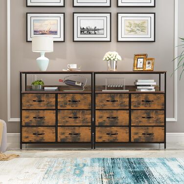 LYNCOHOME Chest of Drawers with Fabric Drawers, Sideboard Entryway Cabinet with 6 Fabric Drawers and Compartments, Drawer Unit Storage Furniture for Kitchen, Office, Bedroom