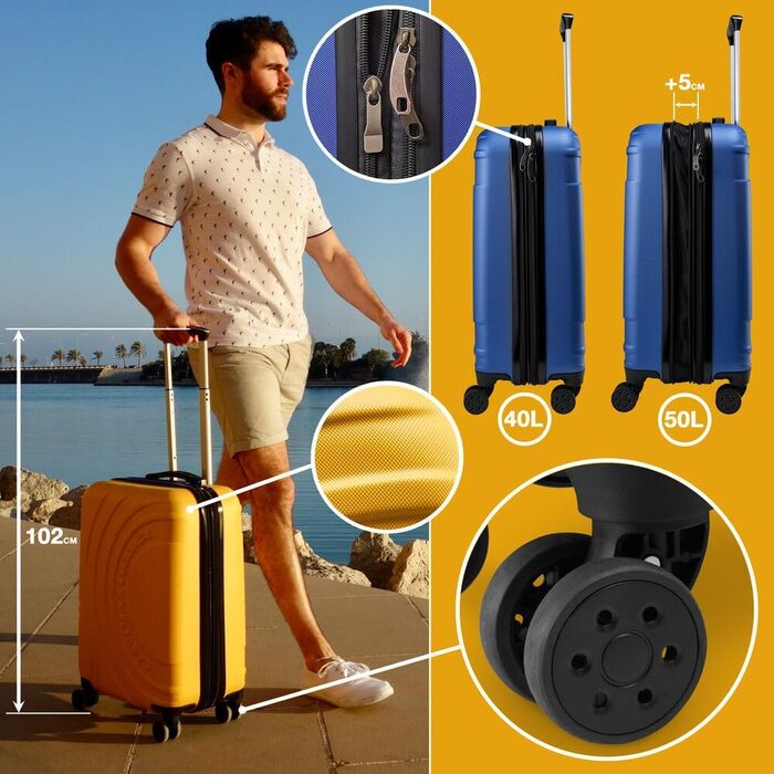 Чемодан ручної поклажі Cabin Max Anode – легкий, з жорстким корпусом, 4 колеса, кодовий замок, 55x40x20 см, 50 л, темно-синій