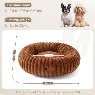 Кругле м'яке ліжко для собак MEWOOFUN, колір коричневий, 76x76x20 см - зручне та затишне ліжко для маленьких собак та цуценят з антиковзною основою