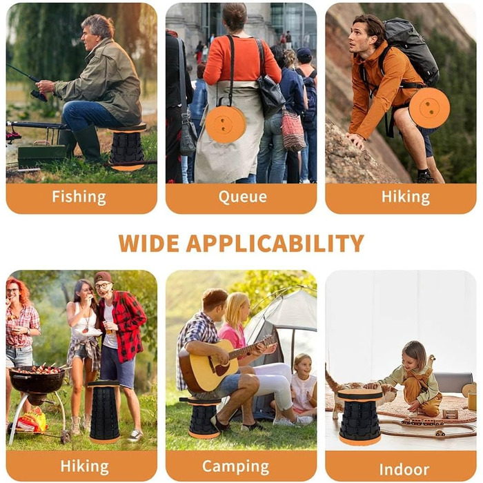 Крісло-телескоп для кемпінгу, регульована висота 6-45 см, вантажопідйомність 181 кг, портативне з ременем для перенесення (Помаранчеве - 1 шт.)