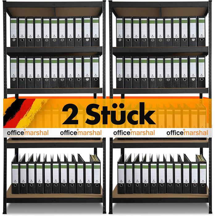 OfficeMarshal Heavy-Duty Shelving Unit - Black (150 x 75 x 30 cm)