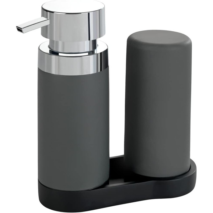 WENKO Easy Squeez-e Dish Station Grey, Soap Dispenser and Dish Soap Dispenser, 0.25 l
