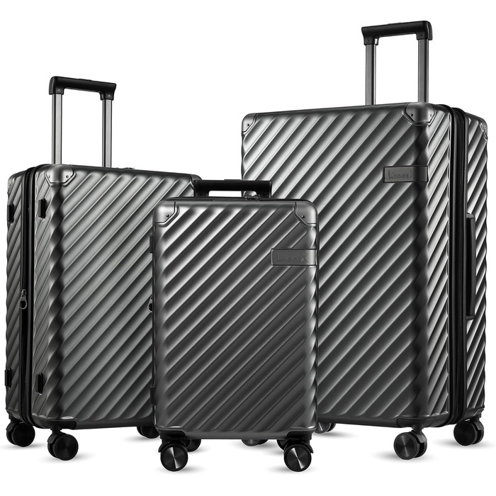 LUGGEX Carry-on Suitcase Hard Shell with Wheels - Expandable to 38L - Robust Polycarbonate for Stress-Free Travel (Metallic Black, 20/24/28)