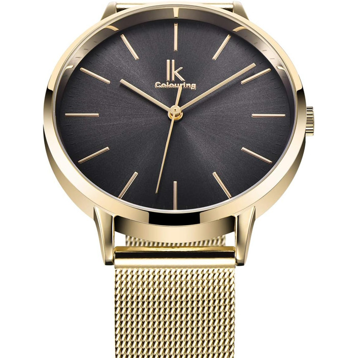 Жіночий годинник Alienwork IK Minimalist, ультратонкий, сітчасте браслет (Золото / Сірий / Золоте сітчасте браслет)