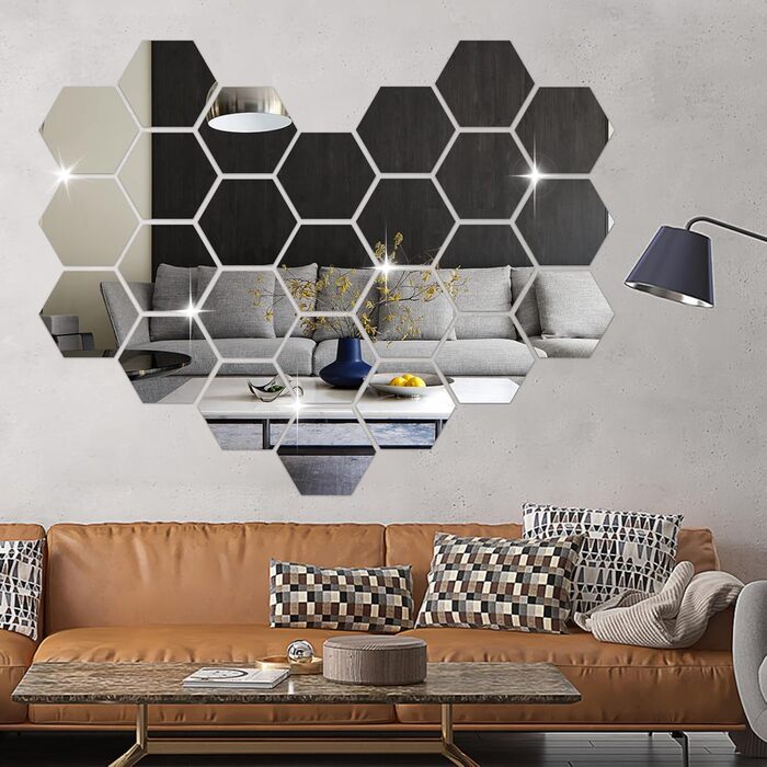 24 шт. Дзеркальні наліпки-плитки, шестикутні, самоклеючі. Дзеркало для стін, акрилове, з клеєм. Фольга-дзеркало, акрил, шестикутник для декору стін вітальні, спальні, ванної кімнати