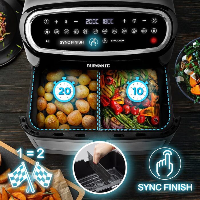 Фритюрниця Duronic AF14 BK з гарячим повітрям, 10 л, XXL, для приготування без олії