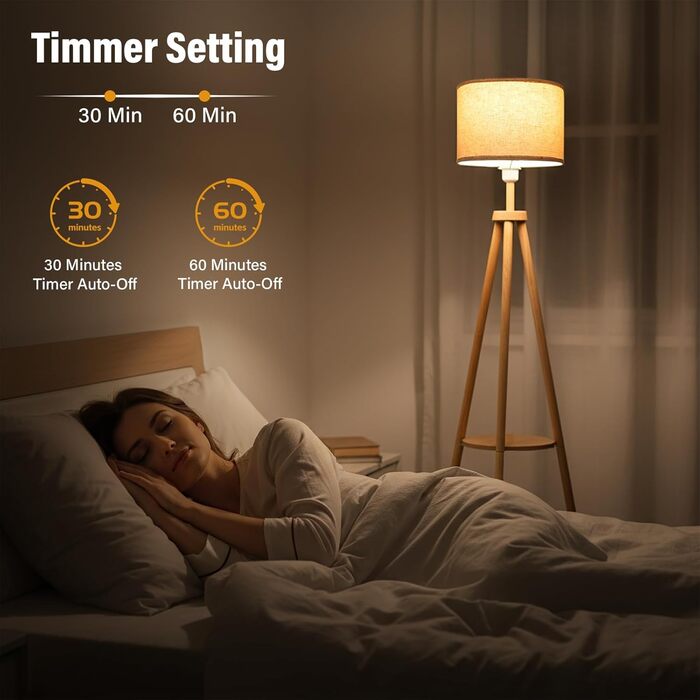 Стельова лампа для вітальні з полицею, дерев'яна LED-стійка лампа з регулюванням яскравості, тринога, 3 колірні температури, таймер на 30/60 хвилин, абажур, вимикач на корпусі для вітальні, спальні, офісу.