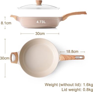 Сковорода SENSARTE з антипригарним покриттям, 30 см, кераміка, гранітне покриття, для плити та індукції, без PFOA/PTFE/PFAS