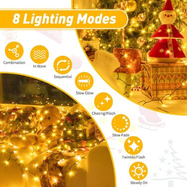 Гірлянда святкова на ялинку, для дому та вулиці - 80м, 800 LED, з пультом, таймером, вологостійка, 8 режимів, тепле біле світло, для декору ялинки, саду, вечірки