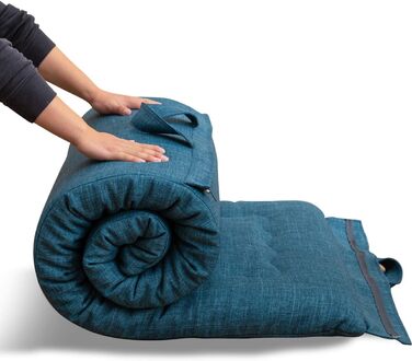 Складний гіпоалергенний футон MAXYOYO з ручкою, синій, 71x190 см – портативний матрац із піни з чохлом на блискавці для кемпінгу, гостей і автодому